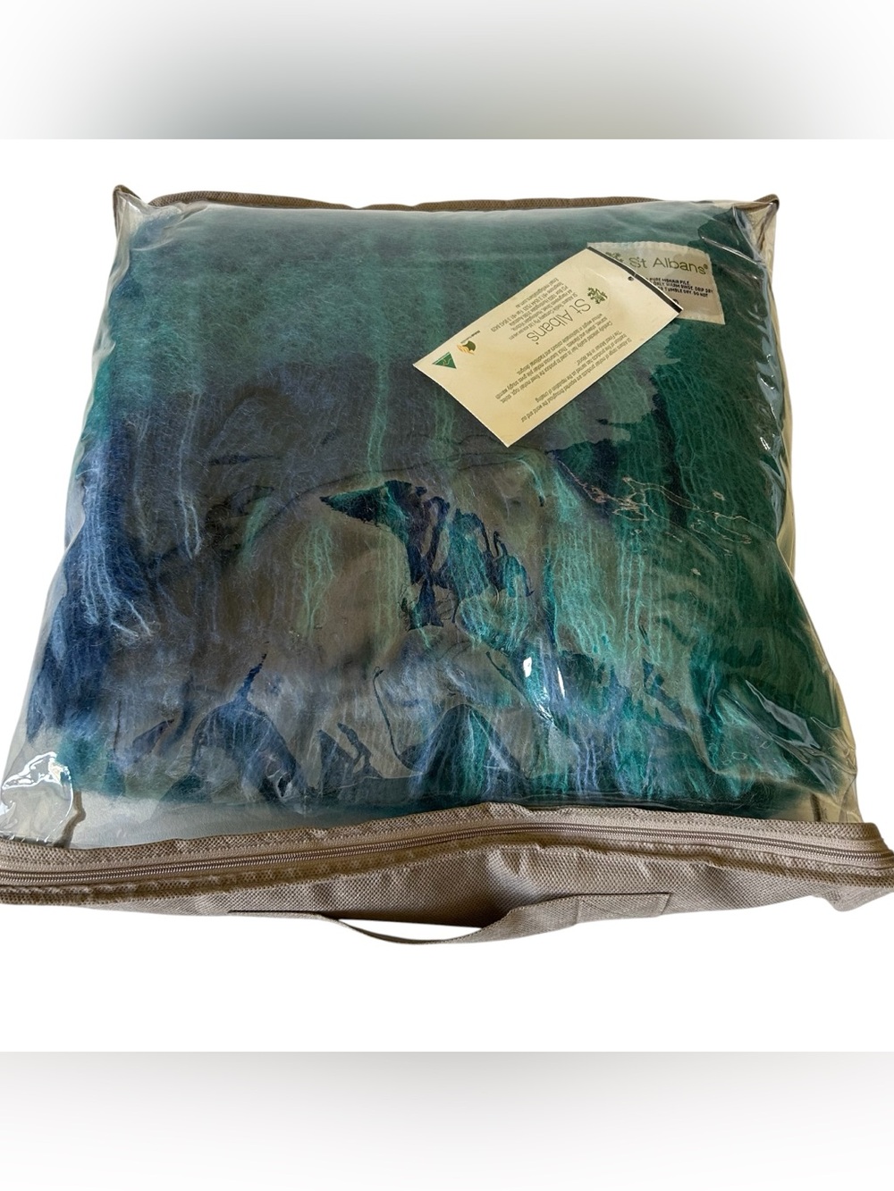 ST ALBANS Australian Mohair Blue Green Check Plaid 52 x 74 Fringe Blanket Throw.